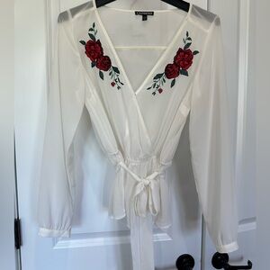Express embroidered cream blouse